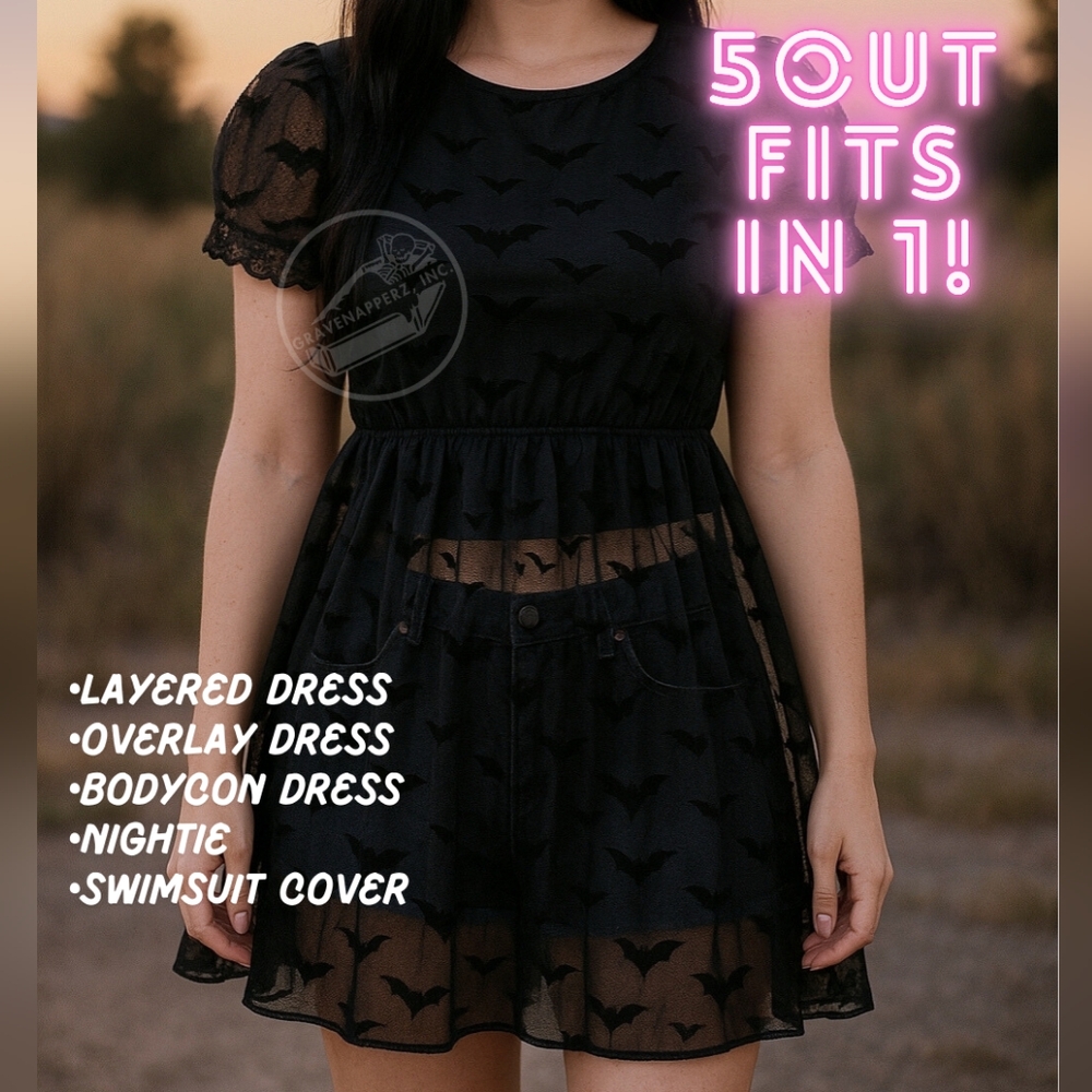 NWT 5-in-1 Convertible Velvet Bats Mini Dress Including Bodycon Cami Dress XS/S